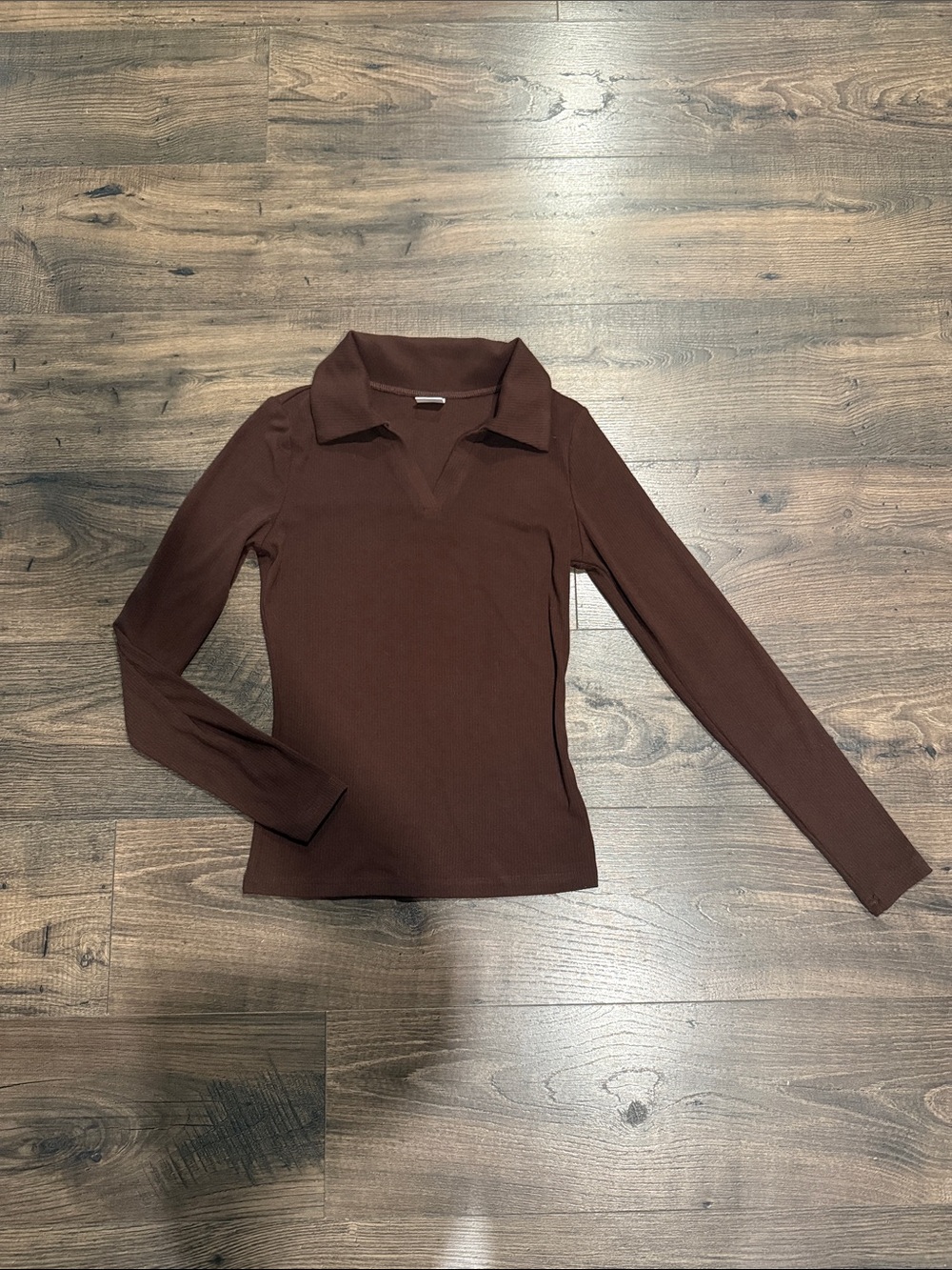 Amazon Women's Long-Sleeve Polo Collar Top in Brown